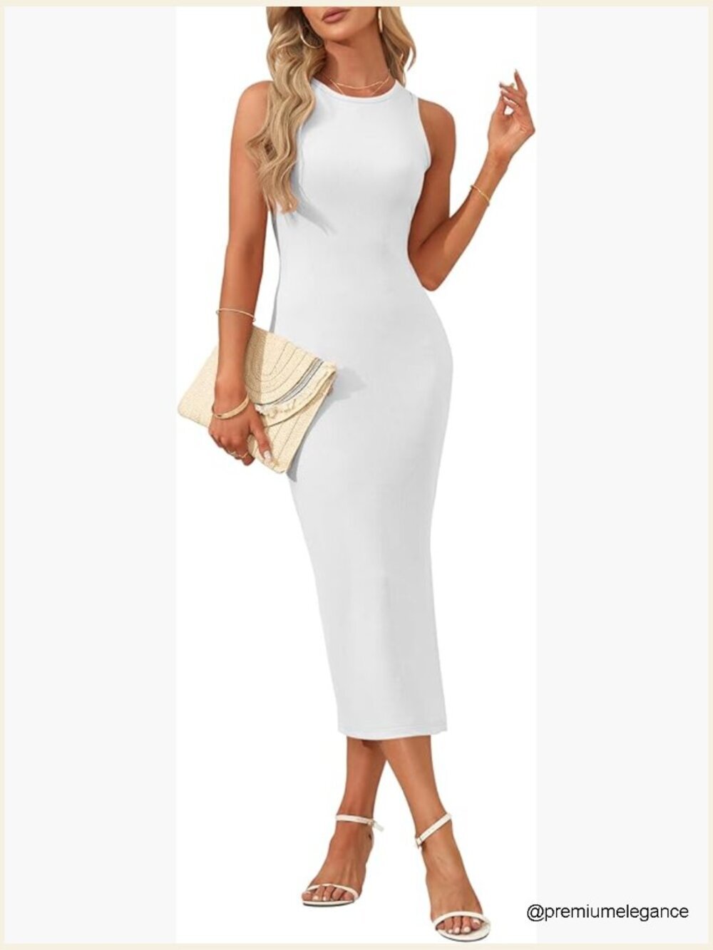 Sleeveless Midi Bodycon Dress, Knit Ribbed Fabric, Fitted Silhouette